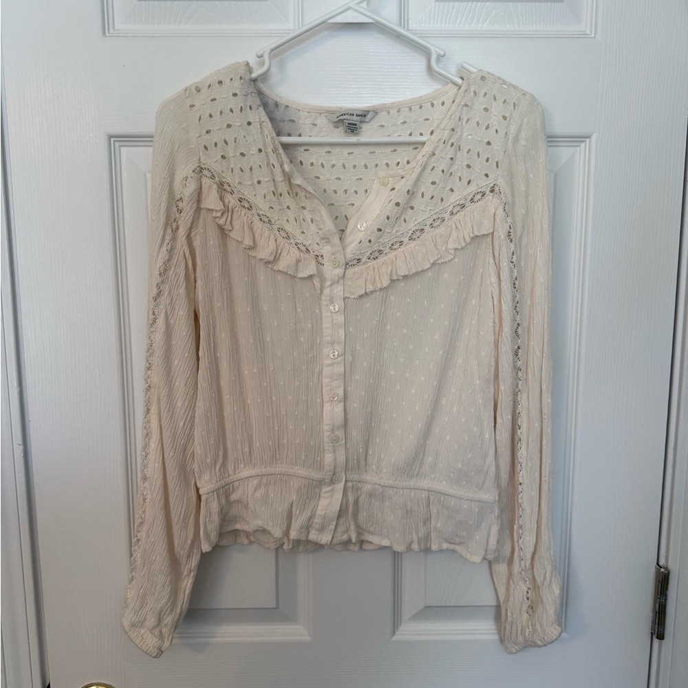 American Eagle Outfitters Cream Button-Up Blouse
